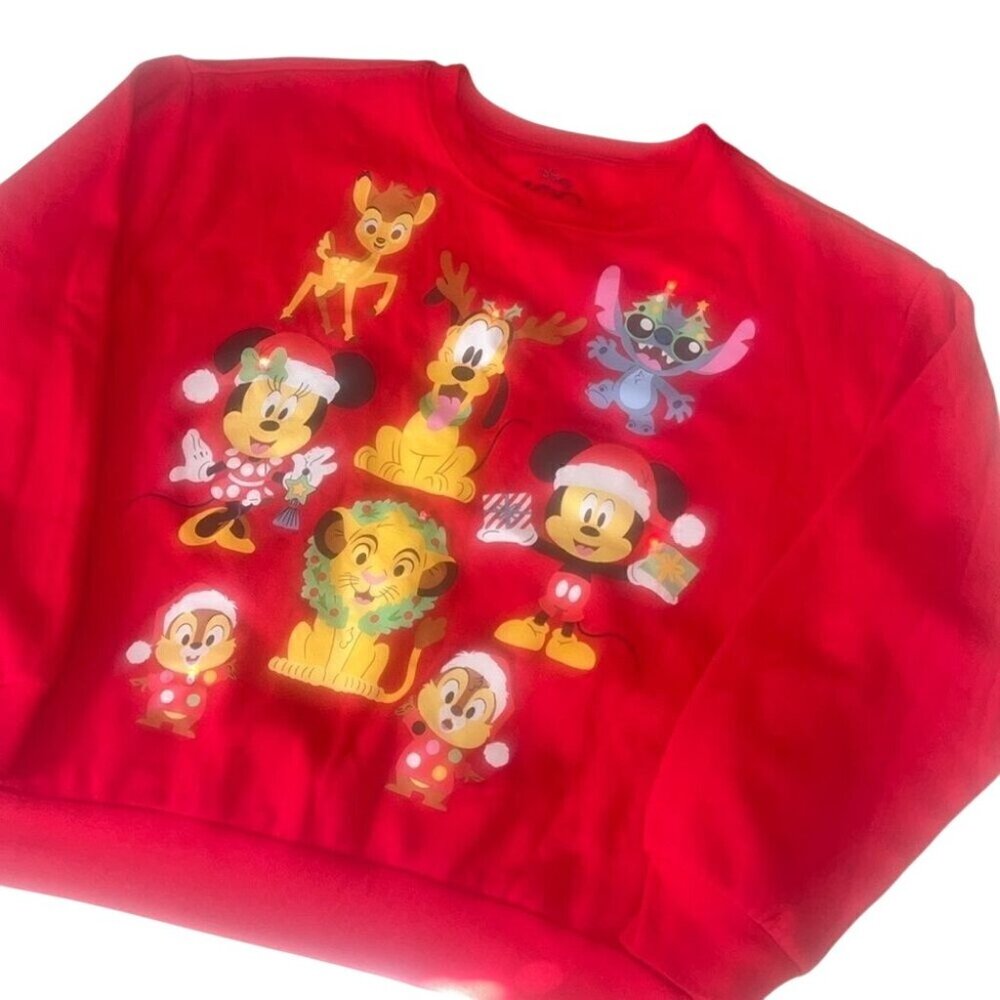 Disney Twinkling Light Up Red Fleece Lined Long Sleeves Sweatshirt Size L